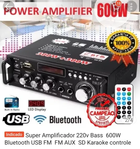 Nova amplificador 220 ou 12V base Bluetooth ? USB FM FM AUX SD Controle remoto 600w!!?