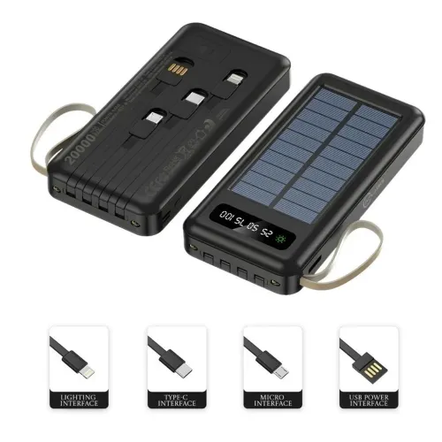 Carregador Portátil Power Bank 20000mah com Placa Solar Visor LED