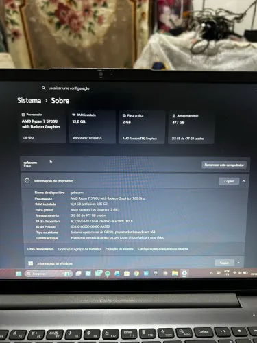 Notebook Lenovo Ryzen 7 12GB SSD 512GB Windows 11 Pro