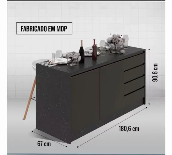 Mesa Alta Gourmet com 3 Banquetas