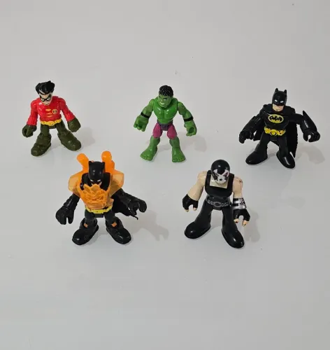 Lote 5 Bonecos Articulados Batman, Robin, Bane, Hulk - Imaginext Fisher-Price