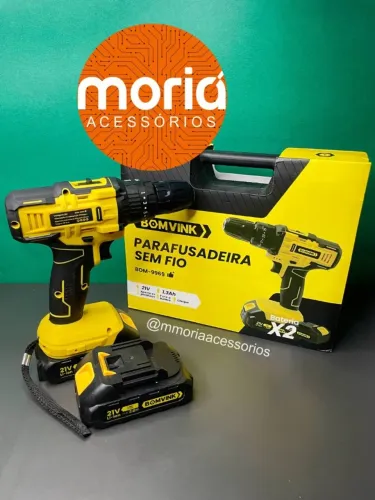 Parafusadeira Furadeira Profissional Com 2 Bateria 21v Madeira Metal e Alvenaria Bom-9969