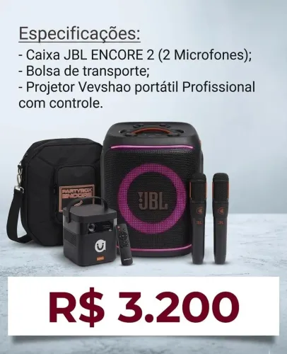 JBL ENCORE 2 + PROJETOR VEVSHAO + TELA PROJETOR