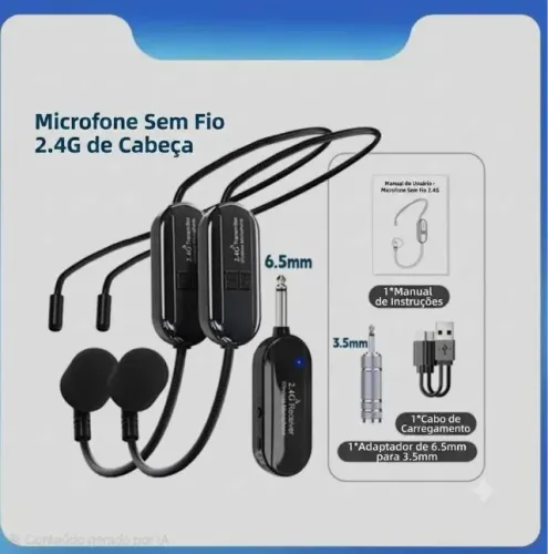 Microfone De Cabeça Sem Fio 2.4G/Mão 2 Em 1