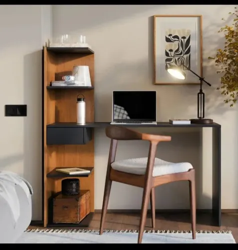 Escrivaninha Mesa Para Escritório,com Estante Lateral & Gaveta,Nichos Organizador