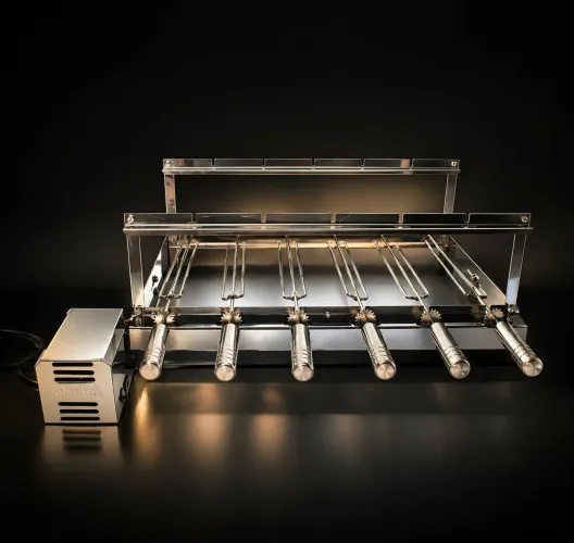Kit Grill Giratório Churrasqueira 6 Espetos 100% Inox Motor Bivolt