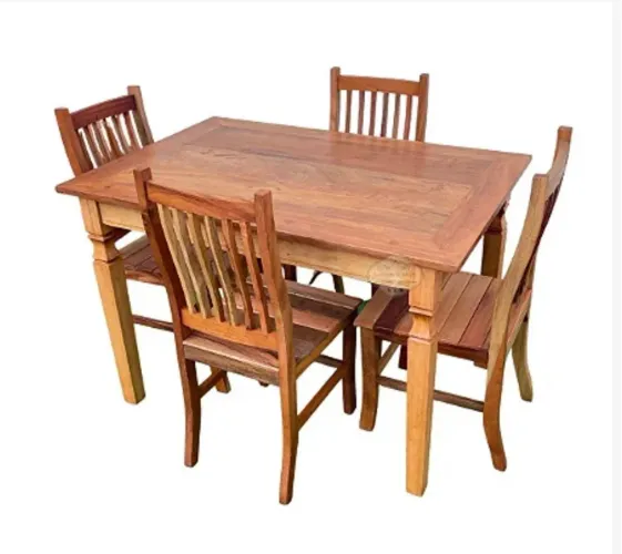 Mesa De Jantar Madeira De Demolição 1,20 x 0,80 Com 4 Cadeiras