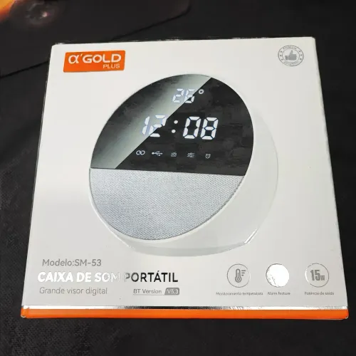 Caixa de som com bluetooth relógio digital e despertador