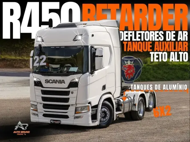Scania R450 6x2 2022 Teto Alto com Retarder - 3 Tanques Alumínio + Câmbio Automático 