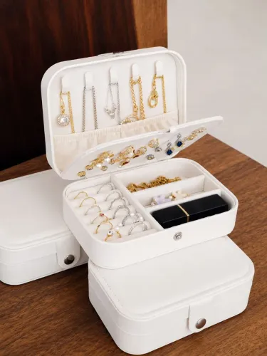 4 Porta Joias Compactos Premium Branco Organizador Elegante para Viagem e Dia a Dia