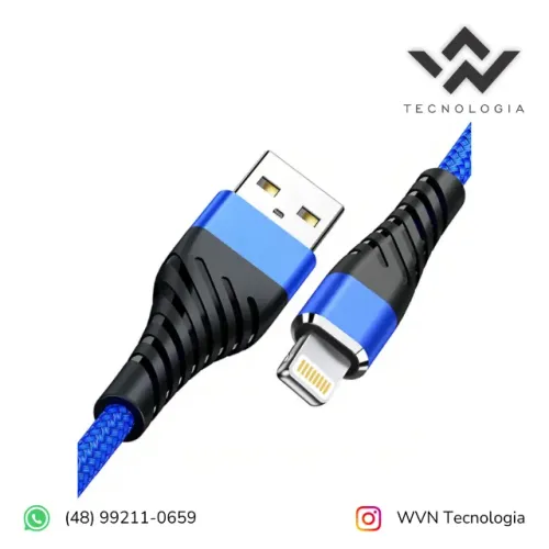 Cabo carregador reforçado 2 metros iPhone Lightning