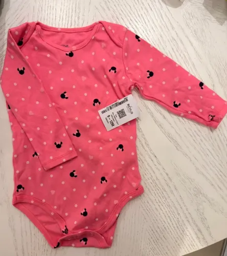 Body menina Minnie manga longa 9-12 meses