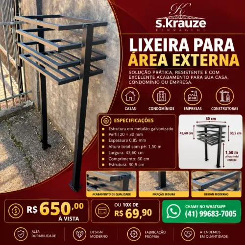 Lixeira para Área Externa em Metalão Galvanizado 1,50m