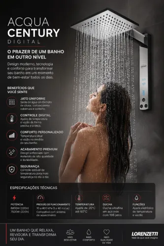 Chuveiro Lorenzetti Acqua Century Digital 220V 6800W Novo Lacrado com NF