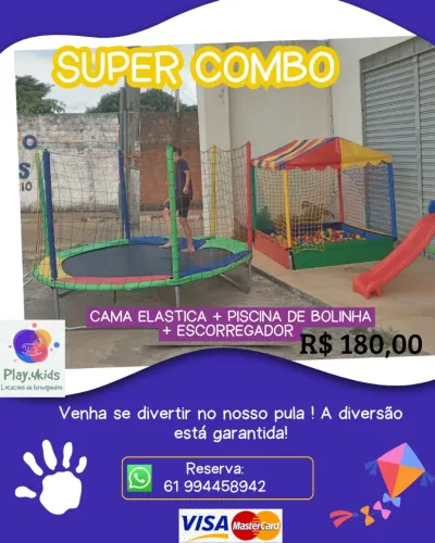 Cama elástica + piscina de bolinha + escorregador 
