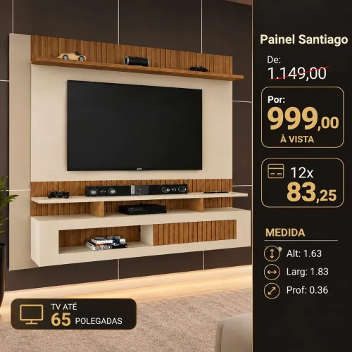 PROMOÇÃO URGENTE - Painel Santiago para TV de até 65 POLEGADAS