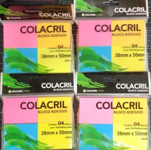 Kit com 16 Post It 38x50 Neon Colacril Adesivo