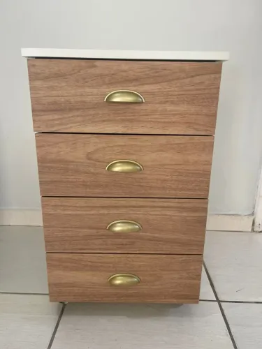 Vendo Gaveteiro NOVO em MDF Branco com Amadeirado - Parcelo cartão 