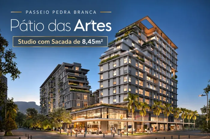 Studio com sacada no Pátio das Artes | 42,81m² | Face Norte | Pedra Branca