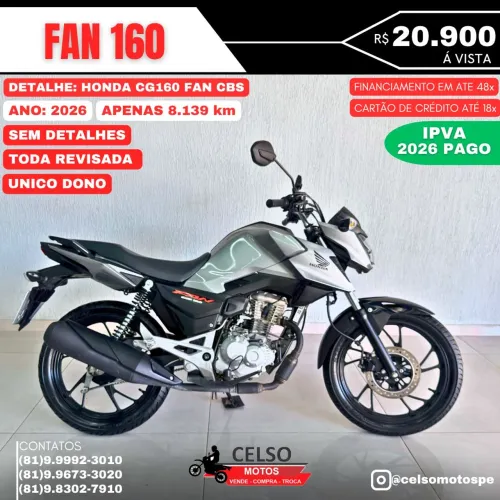 Fan 160 2026 c/8.000km! Extra! Financio 48x aceito sua moto