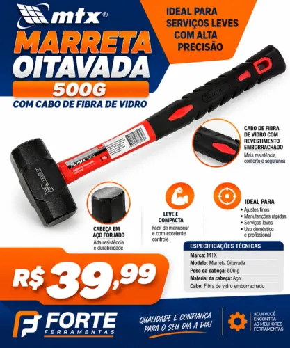 Marreta Oitava 500g Cabo Fibra MTX