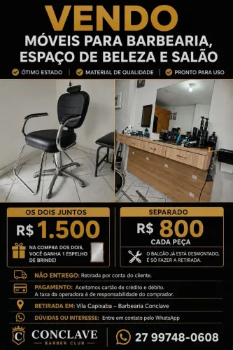 Balcão/ cadeira/ espelho para espaço de beleza, barbearia