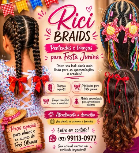 Penteados e Tranças para Festa Junina | Atendimento a Domicílio