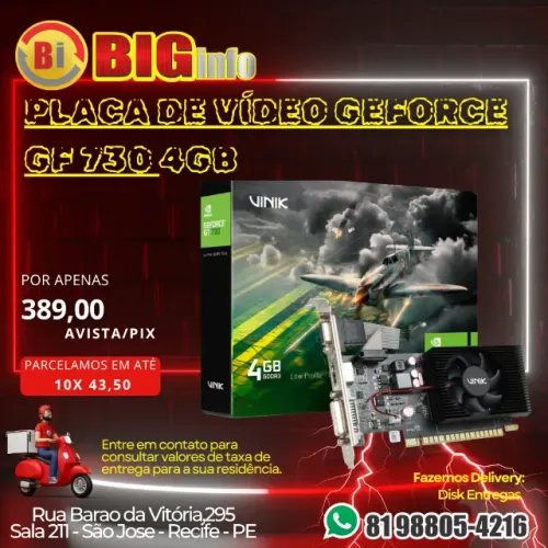 Placa De Video Geforce Nvidia Gt730 4gb Ddr3 128bit  - Em ate 10x Fixas 