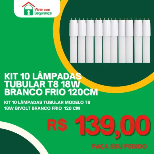 Kit com 10 Lâmpadas de Led Tubular T8 120cm 18w Branco Frio Bivolt