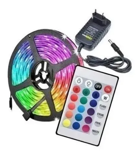 Fita LED 5 metros colorida com Controle e Fonte de Alimentação