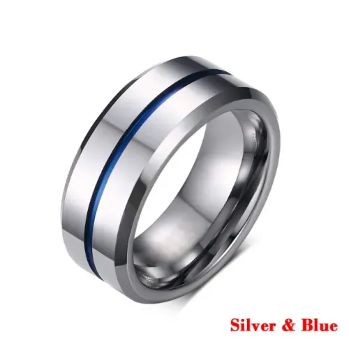 Anel Aliança Compromisso Aro Azul Açoinox Casual 8mm Prateado