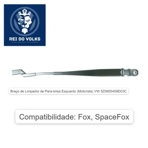 Braço de Limpador de Para-brisa Esquerdo (Motorista) VW 5Z0955409D03C, Fox, SpaceFox