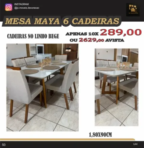 MESA MAYA DE JANTAR 1.80X90CM 6 CADEIRAS