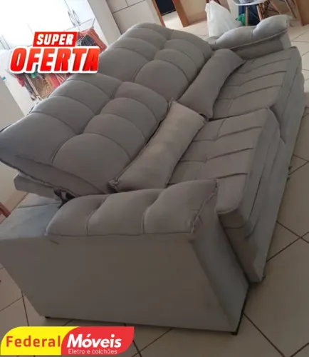 Sofá Retrátil Veludo Bege 2,20m Promoção - Solicite Nosso Catálogo 