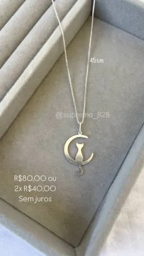 Colar Prata 925 Gato na Lua Acompanha certificado de garantia 