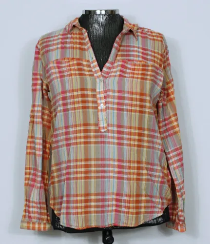 Blusa feminina xadrez bege e vermelho Zara - Veste M - Ref. 4253