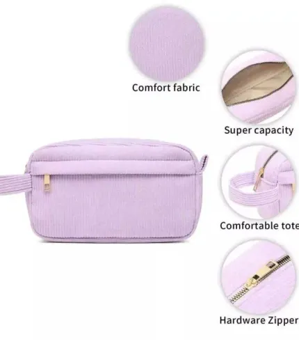 Bolsa Necessaire Luxuosa Cotelê Para Viagem e Organização