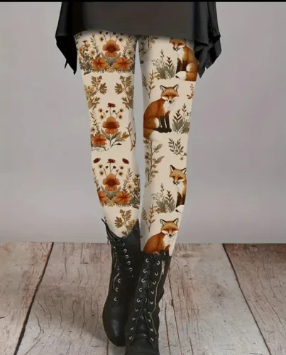 Legging de raposa com flores - tamanho G