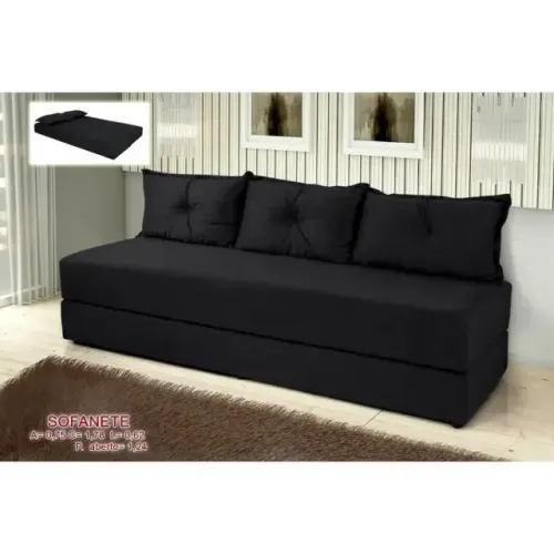 Sofá Cama Sofanete Multiuso c/ 3 Almofadas Sued Preto - Entrega Rápida! 