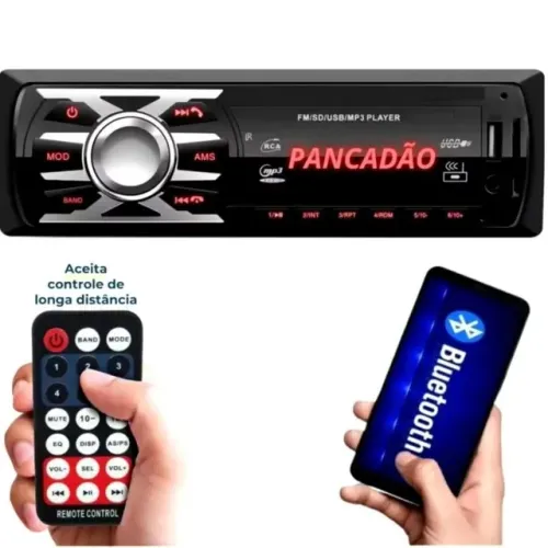 Som Radio Mp3 Bluetooth Para Carro Visor Com Led Entrada Usb e Auxiliar Fm