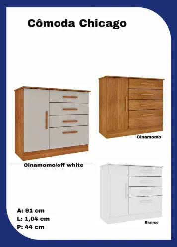 Cômoda Chicago - Cinamomo/Off White ou Branca ou cinamomo 