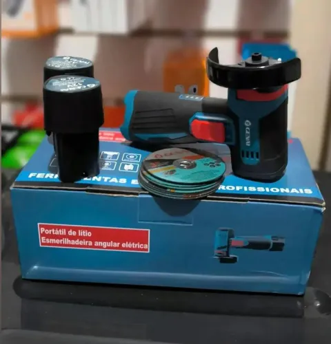 Esmerilhadeira sem fio Genai, com 2 baterias e 5 discos.