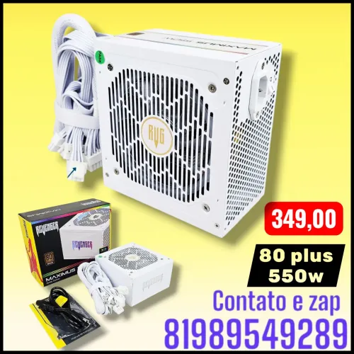 fonte de alimentação ATX Revenger Maximus 550W com certificação 80 Plus Bronze.