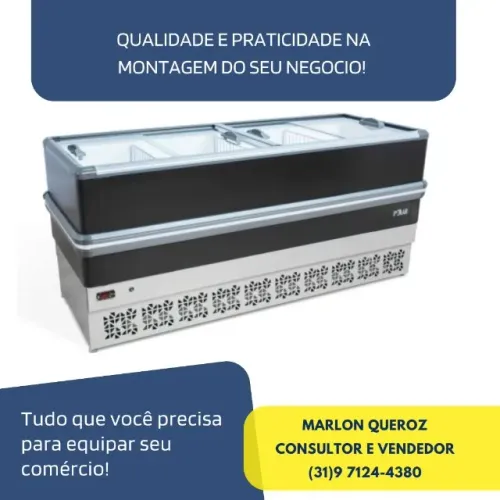 Ilha de Congelados 2M Preta Vidro Reto Polar