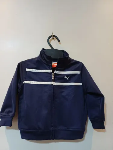 Jaqueta infantil Puma , azul marinho com detalhes em branco, tam.1 ano