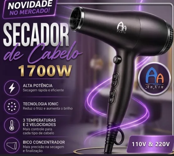 Secador de Cabelo Profissional AnXin 1700W - Tecnologia Ionic (Novo)