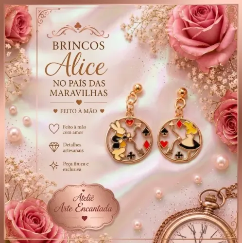 Brincos Alice No Pais Das Maravilhas - Modelo 03 preto
