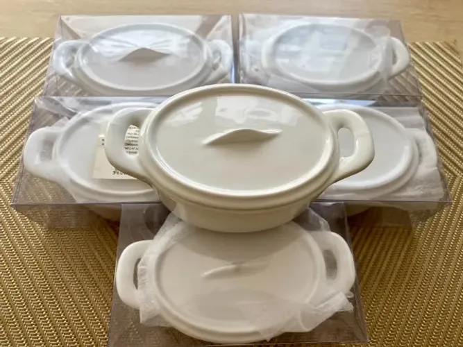 kit 06 mini caçarolas cerâmica branca