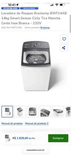 Lavadora de Roupas Brastemp 14kg Inox Branca - 220V