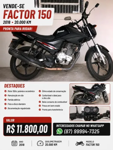 Yamaha Factor 150 Preta ? Econômica, confortável e pronta para uso